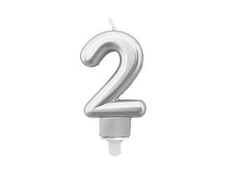 Świeczka urodzinowa srebrna cyfra 2