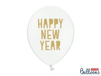 Balony 30 cm, Happy New Year, Pastel Pure White (1 op. / 6 szt.)