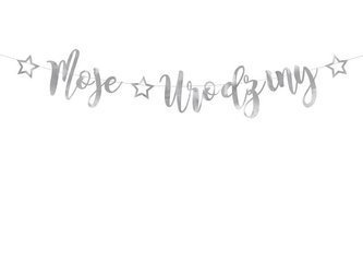 Baner Moje urodziny, srebrny, 16,5x90cm