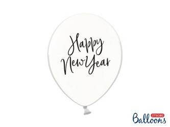 Balony 30 cm, Happy New Year, Crystal Clear (1 op. / 6 szt.)
