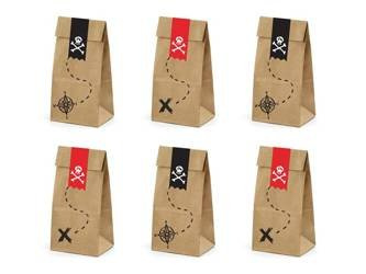Torebki na słodycze Piraci, kraft, 8x18x6cm (1 op. / 6 szt.)