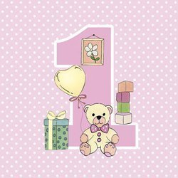 Serwetki Lunch "First Birthday with Teddy Pink" 33x33 cm