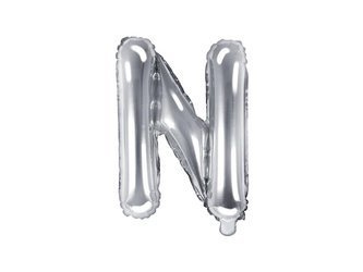 Balon foliowy Litera "N", 35cm, srebrny
