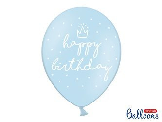 Balony 30cm, happy birthday, P. Baby Blue (1 op. / 6 szt.)