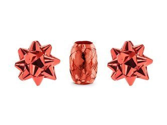 Zestaw wstążek i rozetek, czerwony, mix (1 op. / 3 szt.)