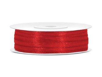 Tasiemka satynowa, czerwony, 3mm/50m