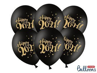 Balony 30cm, Happy 2021!, Pastel Black (1 op. / 50 szt.)