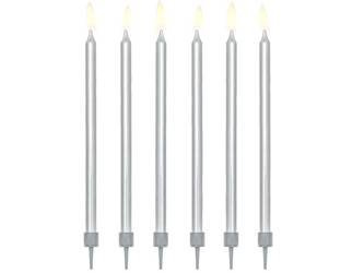 Świeczki urodzinowe gładkie, srebrny, 12,5cm (1 op. / 12 szt.)