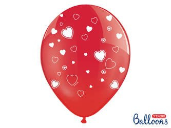 Balony 30cm, Serca, Crystal Poppy Red (1 op. / 6 szt.)
