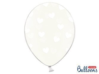 Balony 30cm, Serduszka, Crystal Clear (1 op. / 6 szt.)