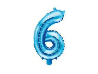 Balon foliowy Cyfra "6", 35cm, niebieski