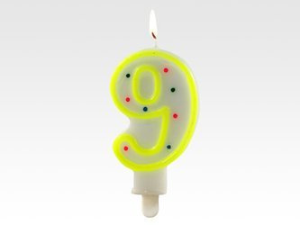Świeczka urodzinowa kolorowa cyfra 9 - 7,5cm