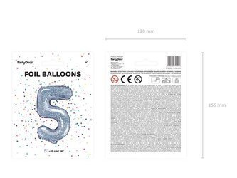 Balon foliowy Cyfra "5", 35cm, holograficzny