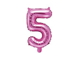 Balon foliowy Cyfra "5", 35cm, ciemny różowy