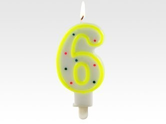 Świeczka urodzinowa kolorowa cyfra 6 - 7,5cm