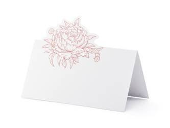 Wizytówki na stół - Piwonie, biały, 9x4,5cm (1 op. / 10 szt.)