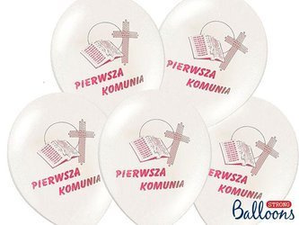 Balony 27cm I Komunia Święta, Pastel White (1 op. / 50 szt.)