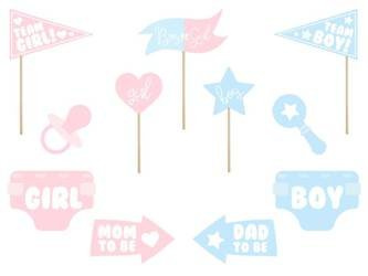 Gadżety do zdjęć Gender reveal party, mix (1 op. / 11 szt.)