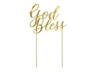 Topper na tort God Bless, złoty, 27,5cm