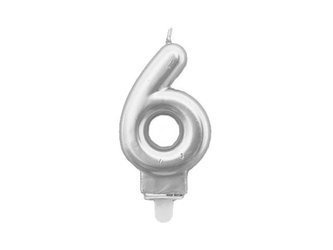 Świeczka urodzinowa srebrna cyfra 6