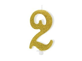 Świeczka urodzinowa Cyferka 2, złoty, 10cm