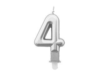 Świeczka urodzinowa srebrna cyfra 4